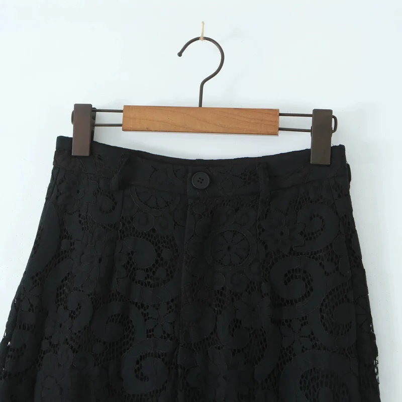 Damen Transparente Spitzenhose mit geradem Bein und elastischem Bund Nord Taschen
