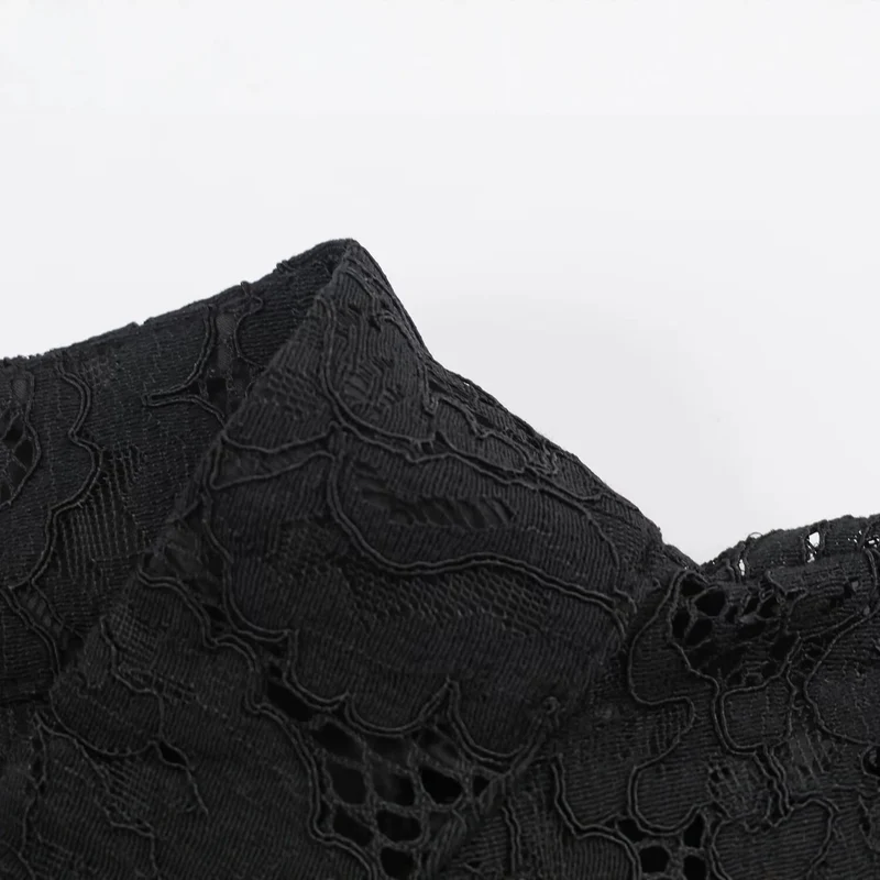 Damen Transparente Spitzenbluse mit Stehkragen, Puffärmeln und Manschetten Nord Taschen