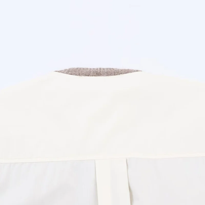 Damen Lässige Strickjacke mit angesetztem Blusenbesatz und V-Ausschnitt Nord Taschen