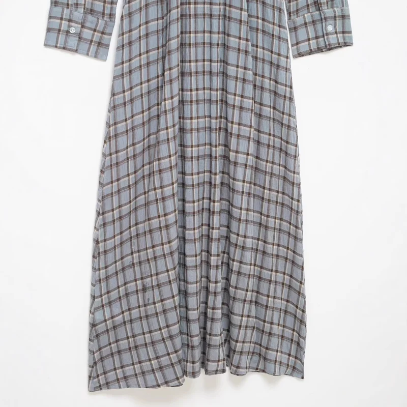 Damen Langes kariertes Hemdkleid mit durchgehender Knopfleiste und A‑Linien‑Silhouette Nord Taschen