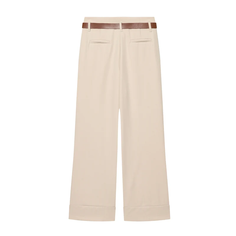 Damen Weite High‑Waist‑Hose mit Umschlagsaum, Bügelfalte und Taillengürtel Nord Taschen