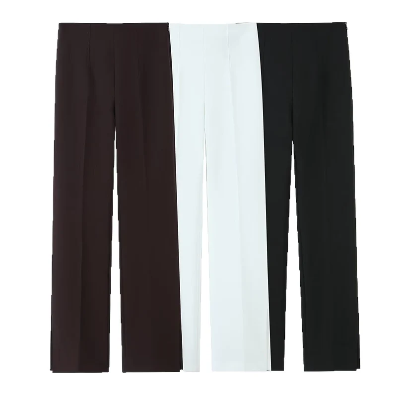 Damen Weite High‑Waist‑Hose mit Bundfalte und seitlichen Beinschlitzen Nord Taschen
