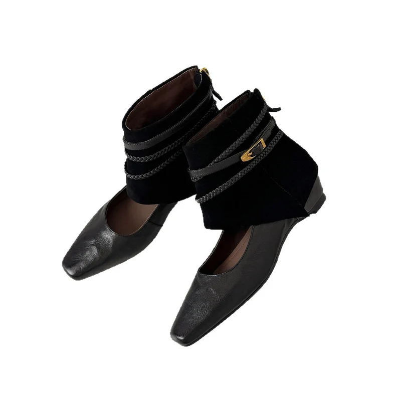 Damen Ankle‑Slipper mit umschlagbarem Velours‑Schaft und geflochtenen Zierriemen Nord Taschen