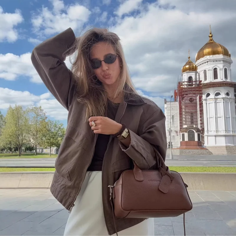 Damen Strukturierte Lederhandtasche mit Top-Handle und abnehmbarem Schulterriemen Nord Taschen