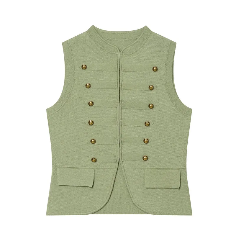 Damen Strickweste im Military‑Stil mit goldenen Zierknöpfen Nord Taschen