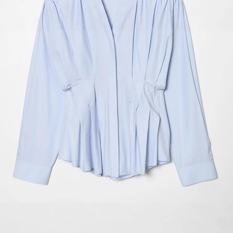 Damen Oversize-Hemdbluse mit taillierter Kellerfalten-Optik und verdeckter Knopfleiste Nord Taschen