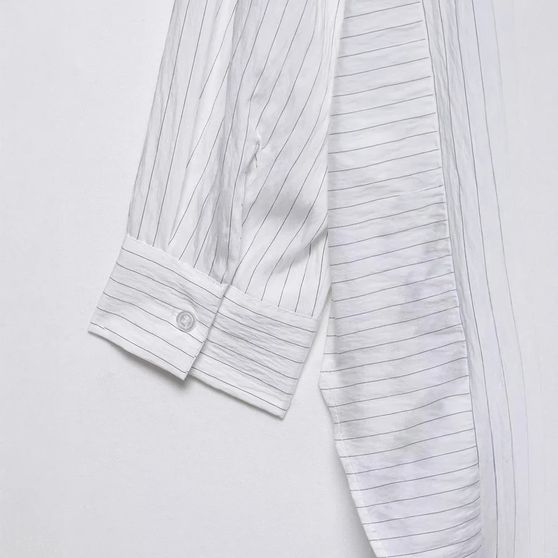 Damen Oversize Hemdbluse mit Nadelstreifen und verlängertem Rückensaum Nord Taschen