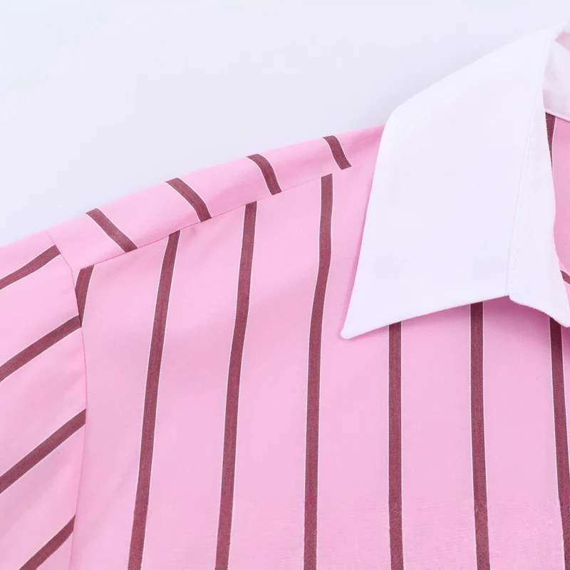 Damen Oversize-Hemdbluse mit Kontrastkragen, Manschetten und vertikalem Streifenmuster Nord Taschen