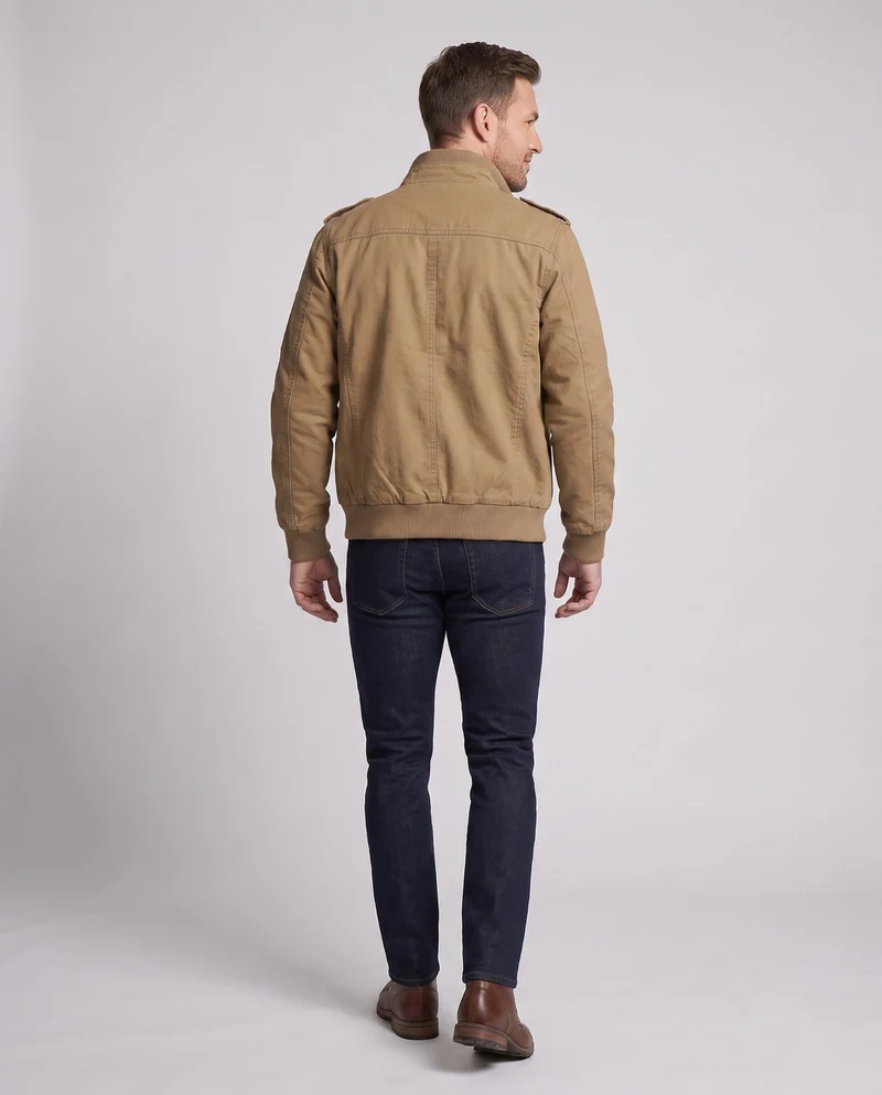 Herren Kurzschnitt Canvas Blouson mit Stehkragen und Multifunktionstaschen Nord Taschen