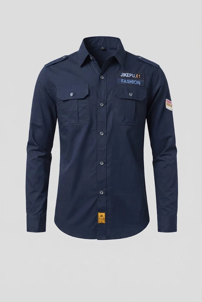Herren Langarm Utility-Shirt mit Schulterklappen und Brusttaschen Nord Taschen