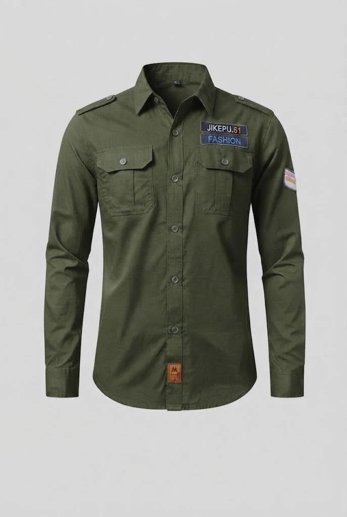 Herren Langarm Utility-Shirt mit Schulterklappen und Brusttaschen Nord Taschen