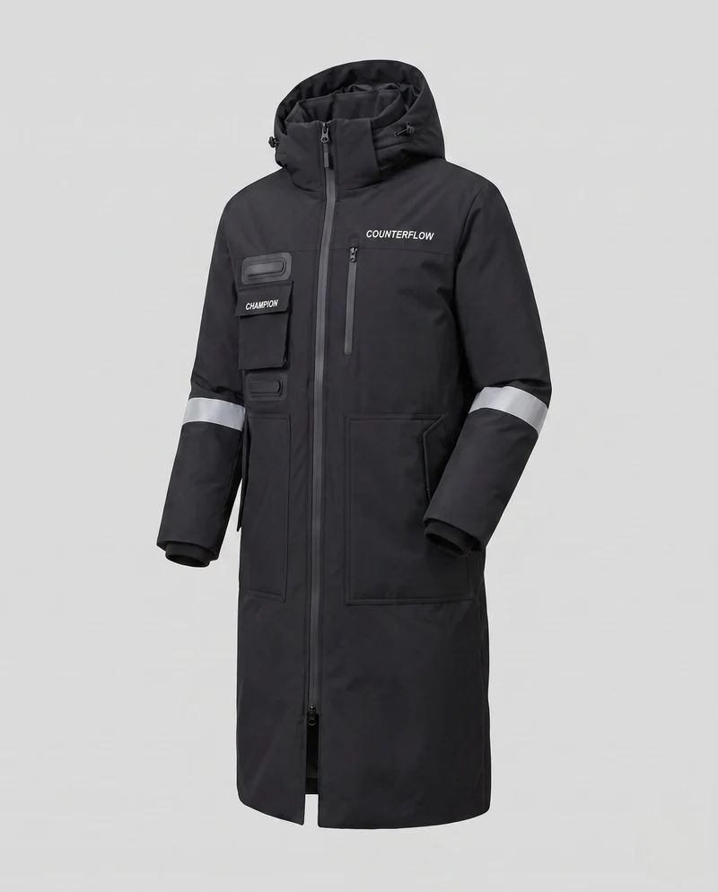 Herren längerer wasserdichter thermischer Parka mit Kapuze und reflektierenden Akzenten Nord Taschen