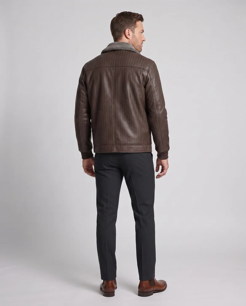 Herren Faux-Leder Blouson mit Nadelstreifen-Look und Teddy-Futter Nord Taschen