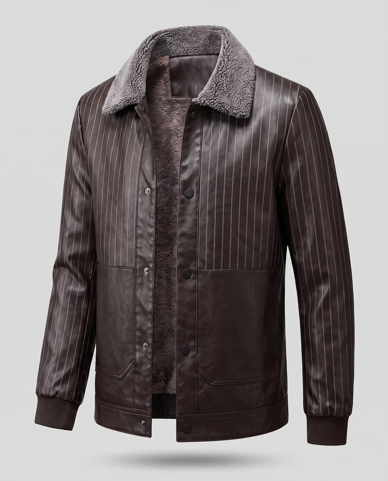 Herren Faux-Leder Blouson mit Nadelstreifen-Look und Teddy-Futter Nord Taschen