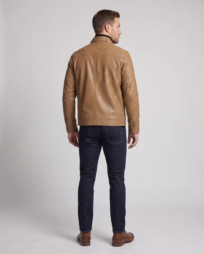 Herren Lederlook Blouson mit Stehkragen und Reißverschluss Nord Taschen