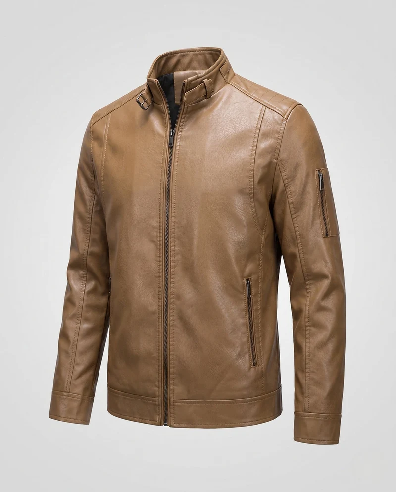 Herren Lederlook Blouson mit Stehkragen und Reißverschluss Nord Taschen