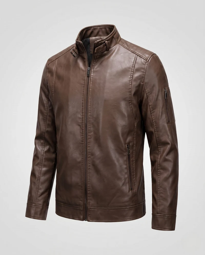 Herren Lederlook Blouson mit Stehkragen und Reißverschluss Nord Taschen