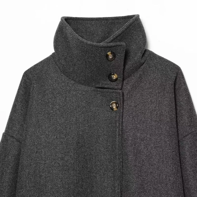 Damen Longline-Mantel mit Funnelkragen und minimalistischer Frontknopfleiste Nord Taschen