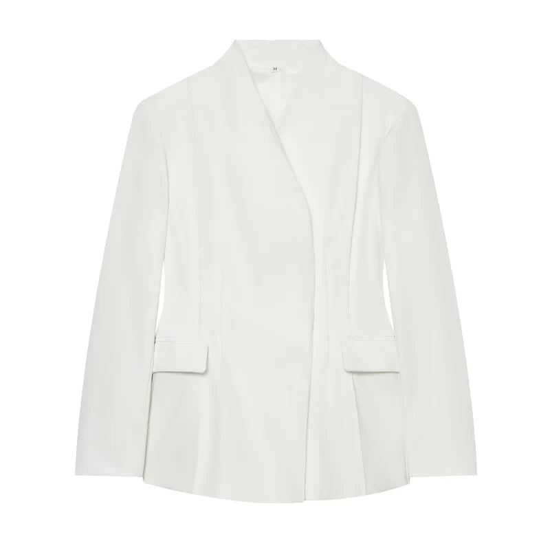 Damen Longline-Blazer mit schmalem Stehkragen und Pattentaschen Nord Taschen