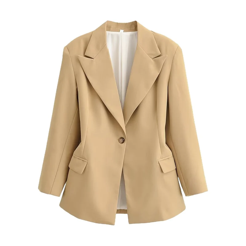 Damen Longline-Blazer im Oversized-Schnitt mit weitem Revers und Pattentaschen Nord Taschen