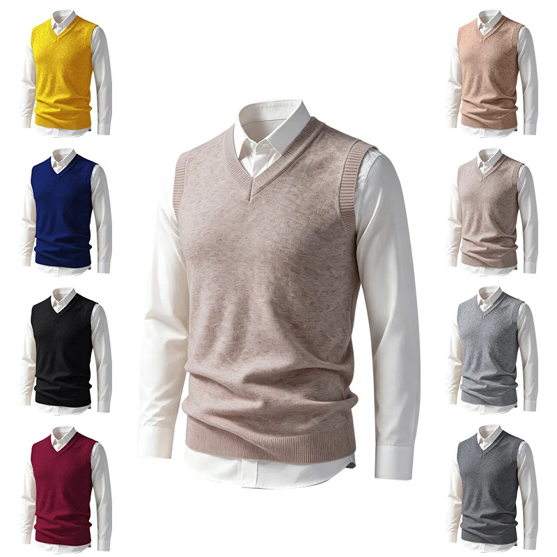 Herren Ärmellose Feinstrick V‑Ausschnitt Weste mit geripptem Saum Nord Taschen