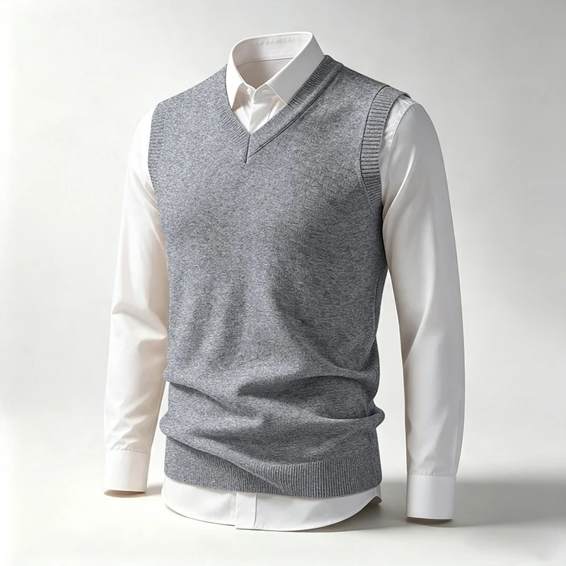 Herren Ärmellose Feinstrick V‑Ausschnitt Weste mit geripptem Saum Nord Taschen