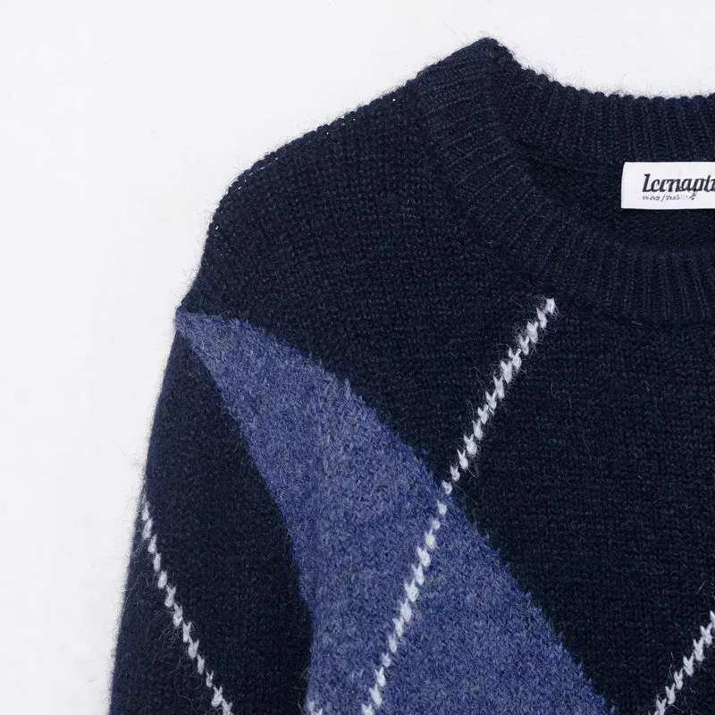 Damen Oversized Rautenstrickpullover mit Mohaireffekt Nord Taschen