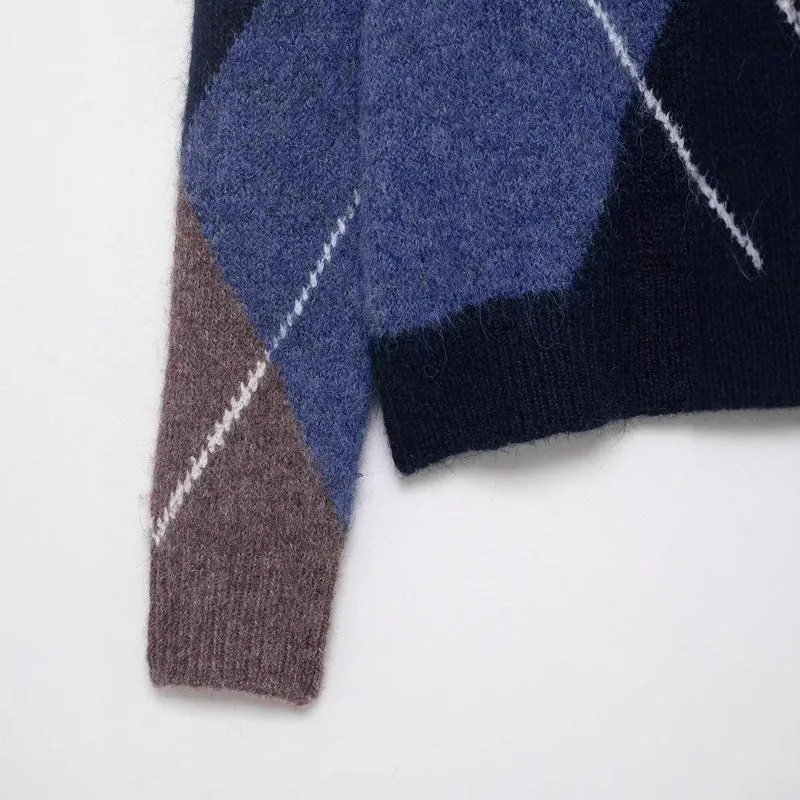 Damen Oversized Rautenstrickpullover mit Mohaireffekt Nord Taschen