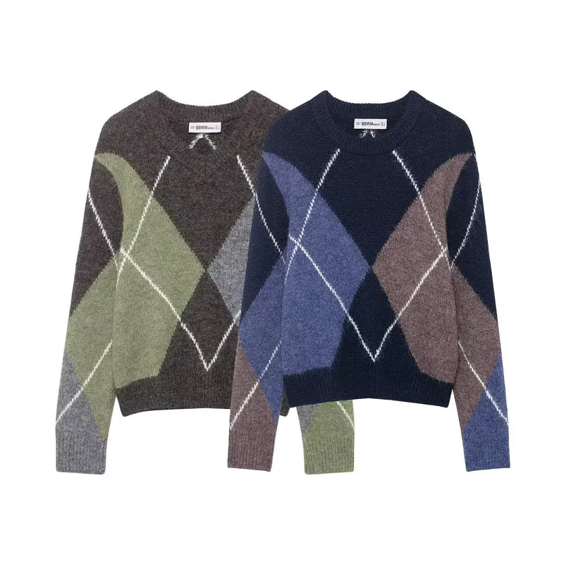Damen Oversized Rautenstrickpullover mit Mohaireffekt Nord Taschen