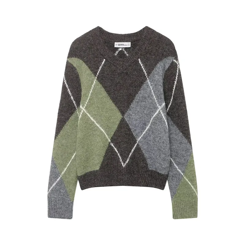Damen Oversized Rautenstrickpullover mit Mohaireffekt Nord Taschen