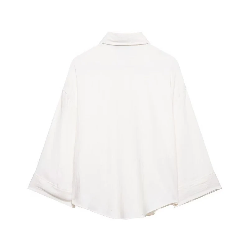 Damen Oversized Leinenoptik-Hemdbluse mit weiten Dreiviertelärmeln und Brusttasche Nord Taschen