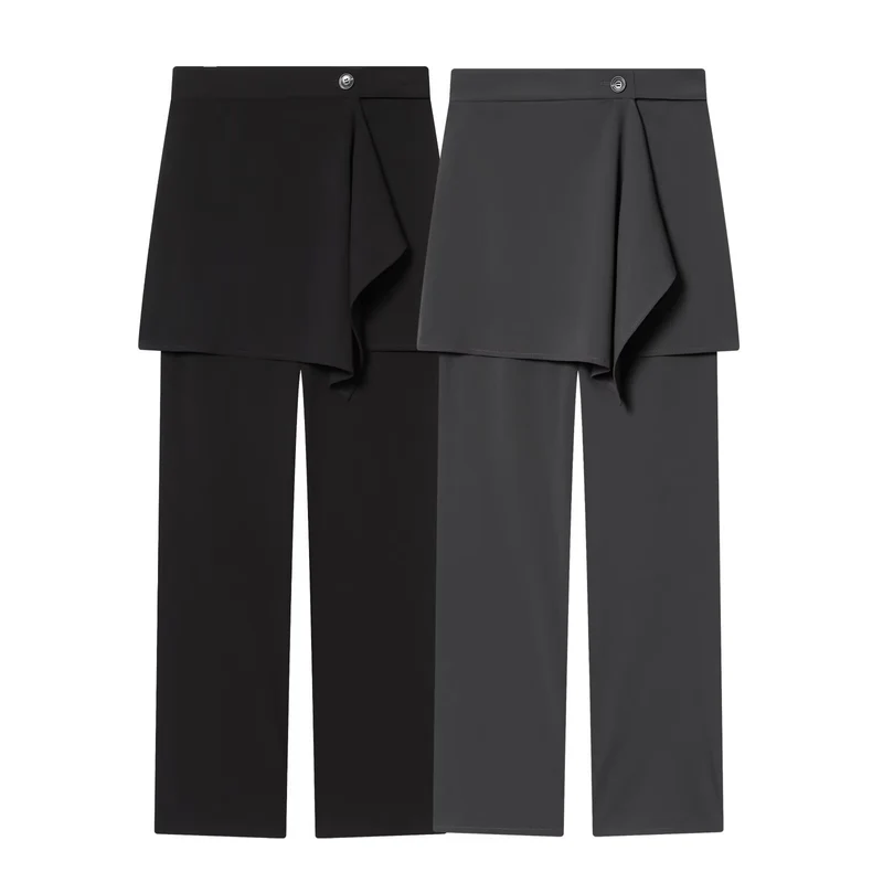 Damen Weite High‑Waist-Hose mit asymmetrischem Wickelrock-Overlay Nord Taschen