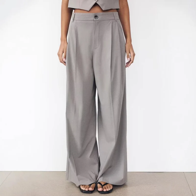 Damen Weite High‑Waist Bundfaltenhose mit weitem Bein Nord Taschen