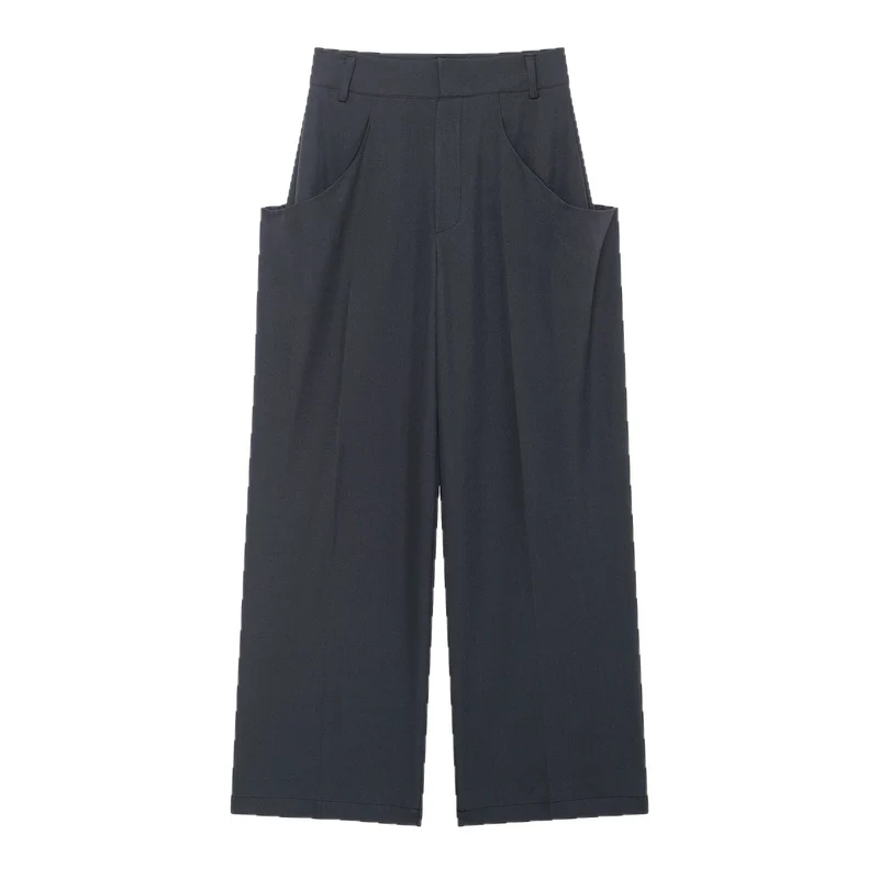 Damen Weite Culotte‑Hose mit hoher Taille und großen aufgesetzten Taschen Nord Taschen