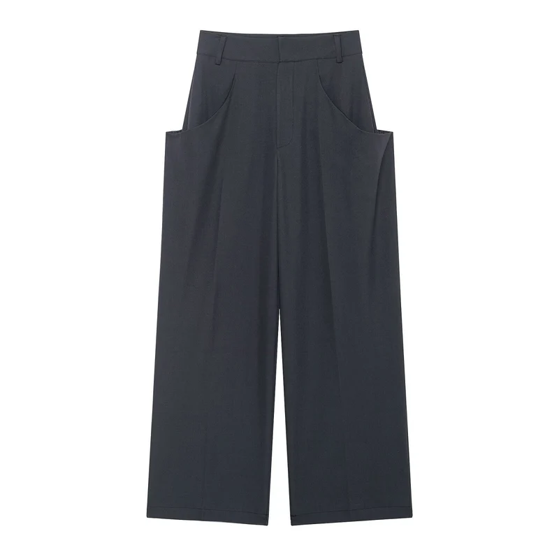 Damen Weite Culotte‑Hose mit hoher Taille und großen aufgesetzten Taschen Nord Taschen