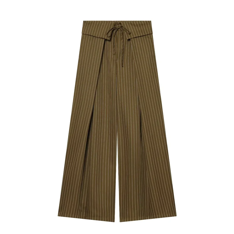 Damen Weite Culotte-Hose mit hohem Bund, Kordelzug und vorderseitigen Beinschlitzen Nord Taschen