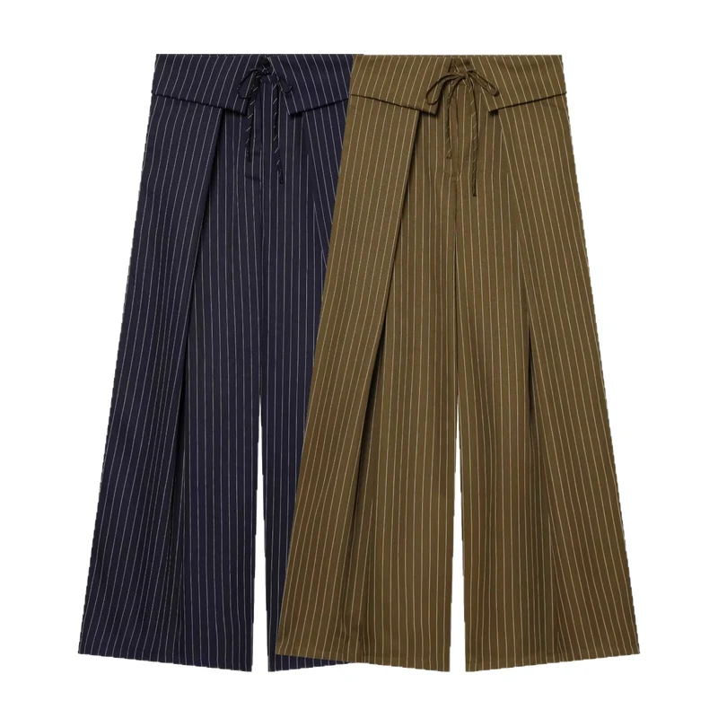 Damen Weite Culotte-Hose mit hohem Bund, Kordelzug und vorderseitigen Beinschlitzen Nord Taschen