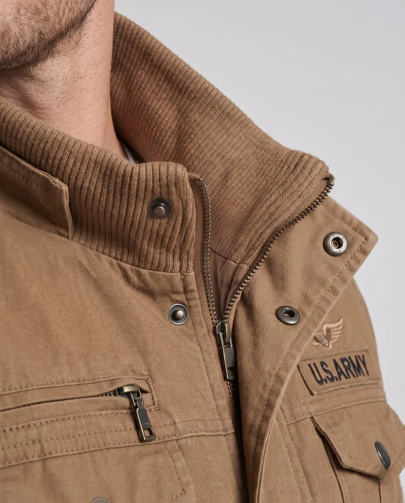 Herren Feld-Bomberjacke im militärischen Look mit Stehkragen und Schulterklappen Nord Taschen