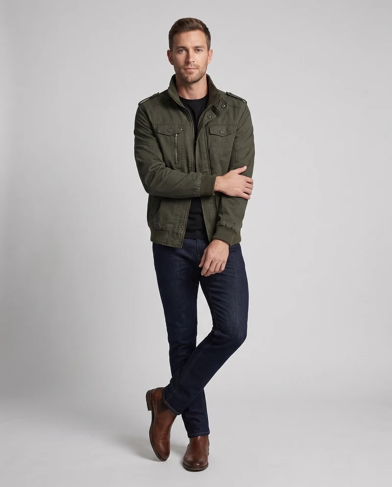 Herren-Feldjacke im militärischen Canvas-Stil mit Stehkragen und Multifunktions-Taschen Nord Taschen