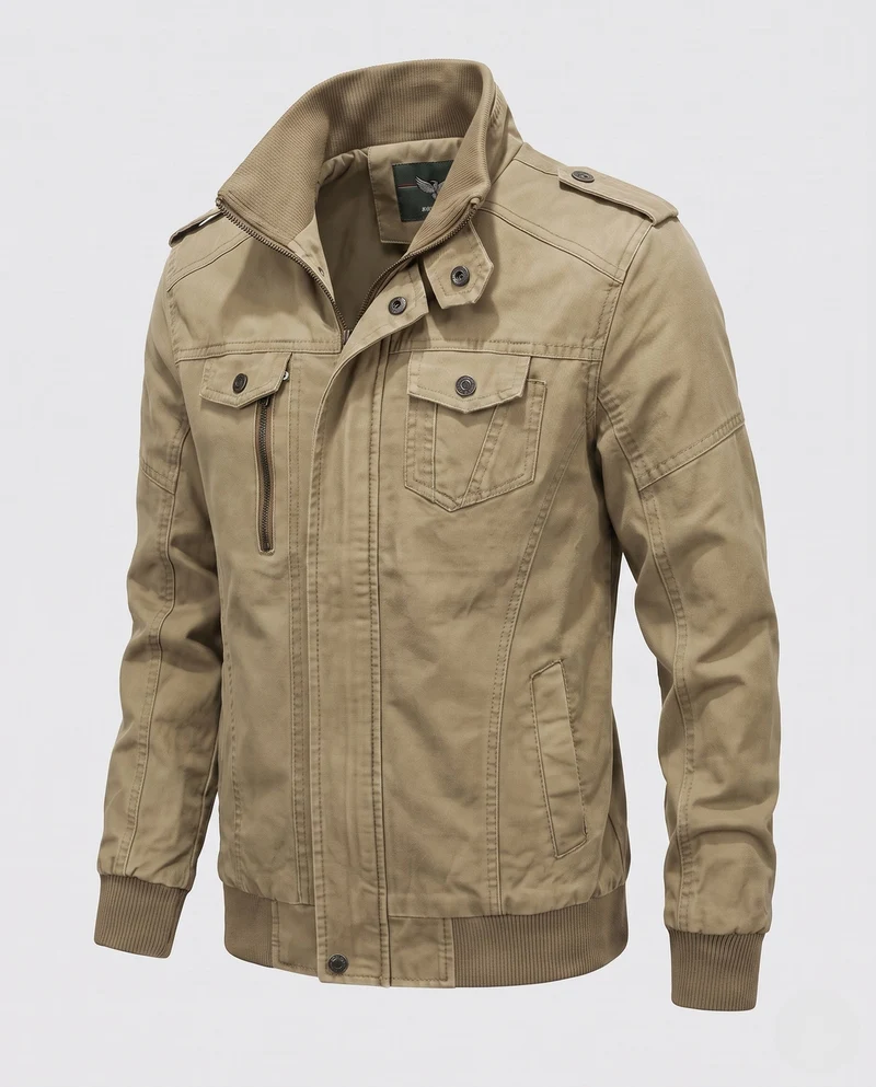 Herren-Feldjacke im militärischen Canvas-Stil mit Stehkragen und Multifunktions-Taschen Nord Taschen