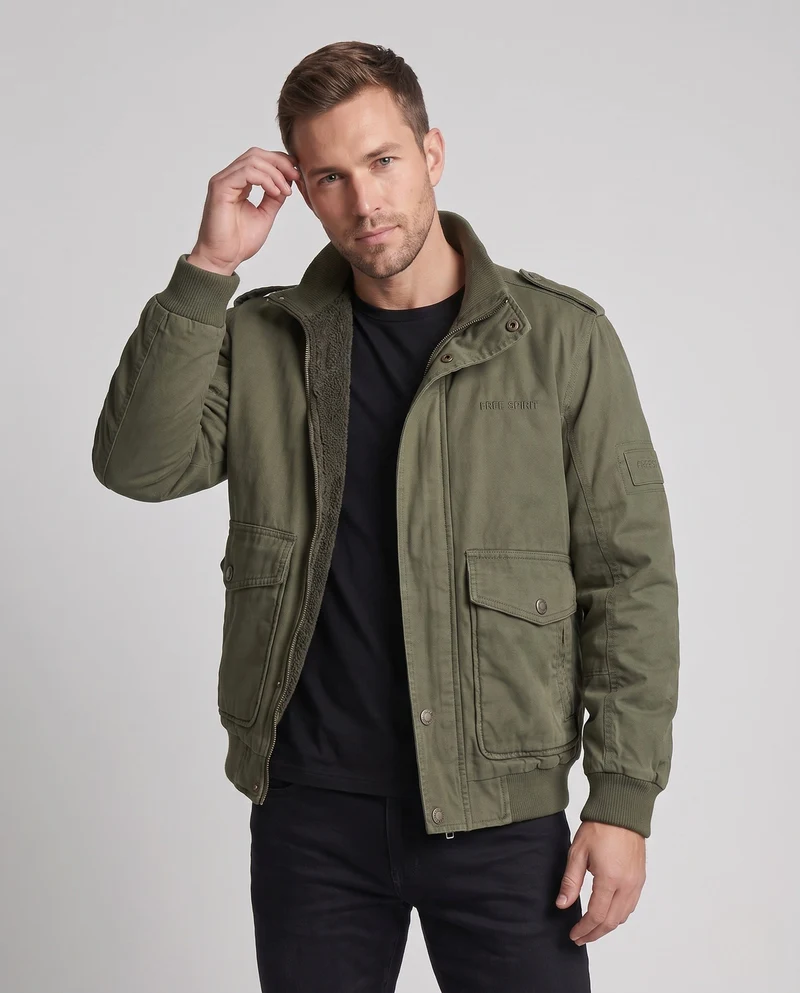 Herren-Feldjacke mit komplettem Teddy-Futter, Stehkragen und Klappentaschen Nord Taschen