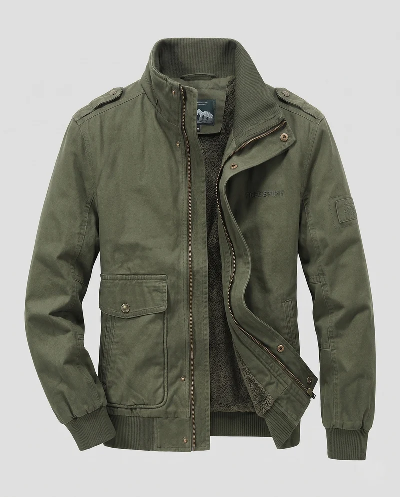 Herren-Feldjacke mit komplettem Teddy-Futter, Stehkragen und Klappentaschen Nord Taschen