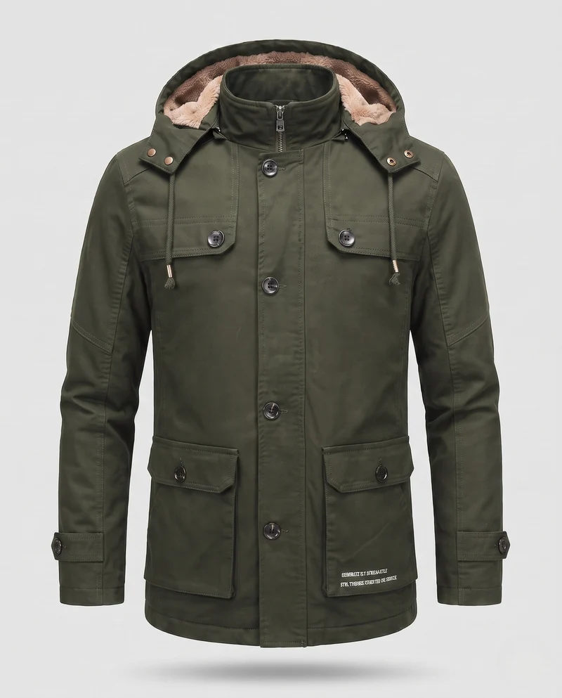 Herren-Feldparka mit Sherpa-Futterkapuze und multifunktionalen Utility-Taschen Nord Taschen