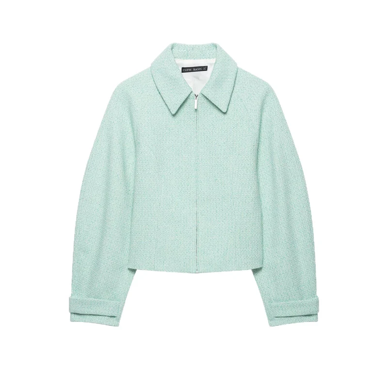 Damen Kurzjacke im Bouclé‑Mix mit verdecktem Reißverschluss und Hemdkragen Nord Taschen