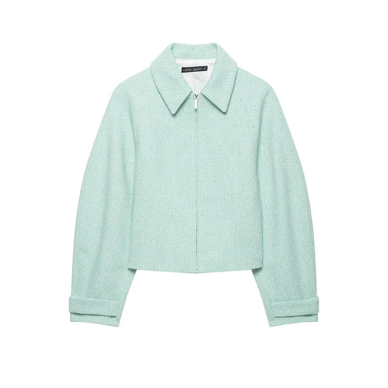 Damen Kurzjacke im Bouclé‑Mix mit verdecktem Reißverschluss und Hemdkragen Nord Taschen