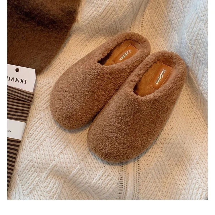Damen Kuschelige Teddy-Filz Hausschlappen mit geschlossener Kappe und gepolstertem Fußbett Nord Taschen