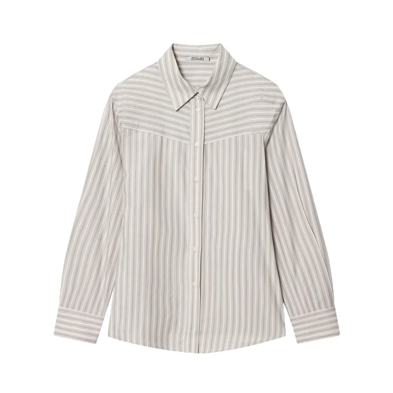 Damen Oversize-Hemdbluse mit feinem Streifenmuster und Westernpasse Nord Taschen