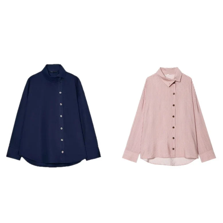 Damen Oversize-Hemdbluse mit asymmetrischem Stehkragen und verlängerter Rückenpartie Nord Taschen