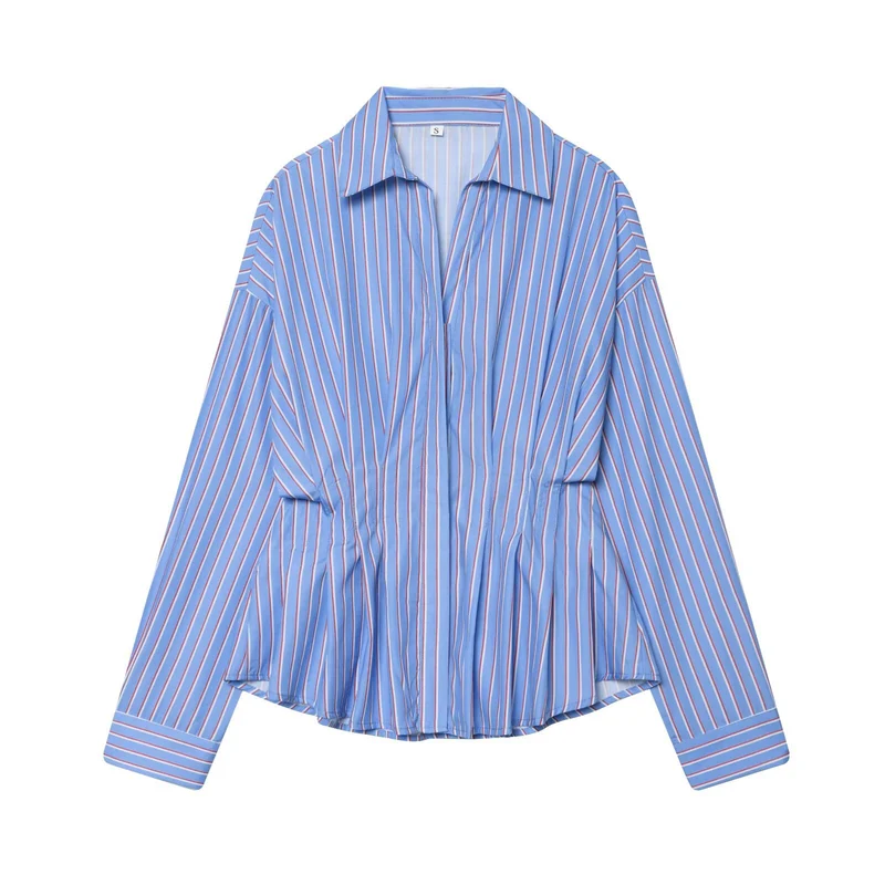 Damen Oversize-Hemd mit Taillen-Zugbund und feinem Streifenmuster Nord Taschen