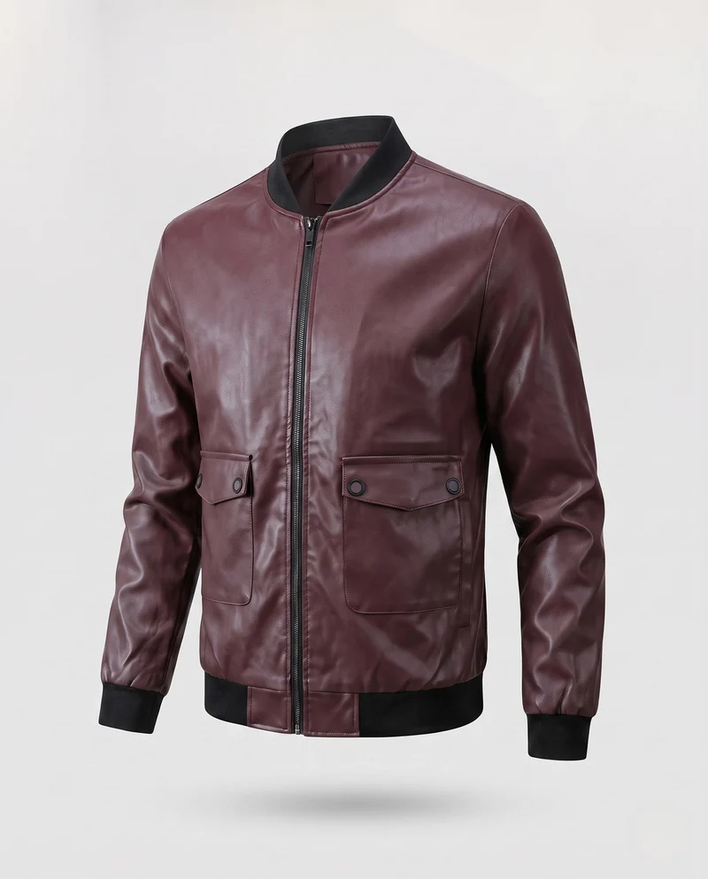 Herren Lederlook Bomberjacke mit Klappentaschen und gerippten Bündchen Nord Taschen